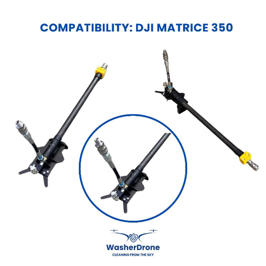 WasherDrone sky-gun-kit with compatibility text for DJI Matrice 350 on a white background.